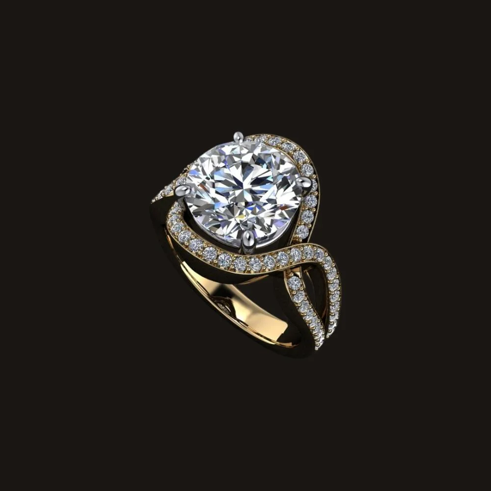 Custom yellow gold halo engagement ring